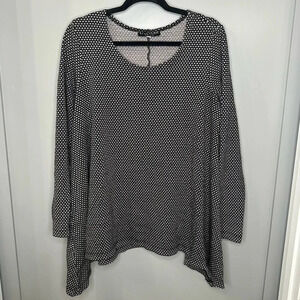 Bryn Walker Asymmetrical Tunic Top Scoop Neck Black and White Polka Dot Size M